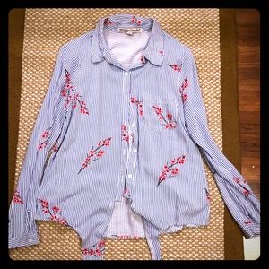 Striped Tie Front Blouse